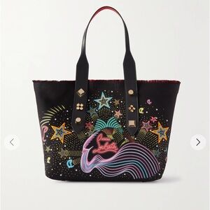 Christian Louboutin Frangibus medium embellished leather trim printed tote bag